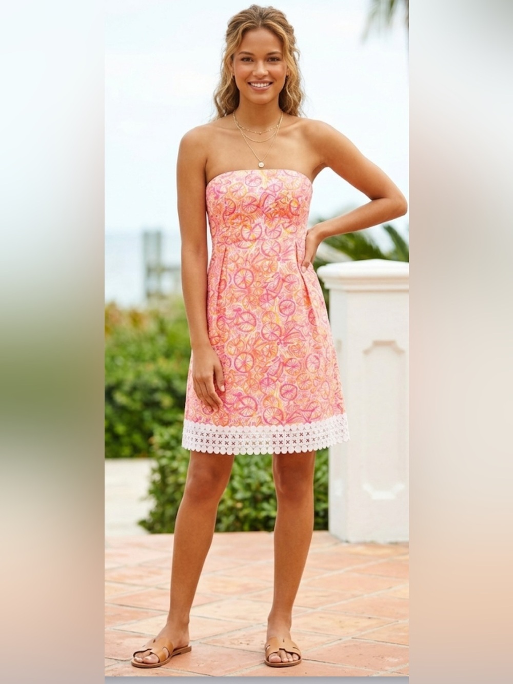 Lilly Pulitzer Betsey Bright Bicycle Print Cotton Lace Applique Sundress size 4 - Picture 9 of 9